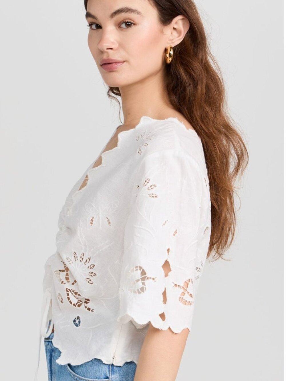 MOTHER The Social Butterfly Eyelet Crop Top- S- Bright White MSRP MSRP $218 - Picture 2 of 13